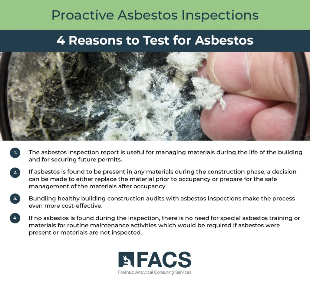 Testing for asbestos in construction. Reasons why. Illustration.